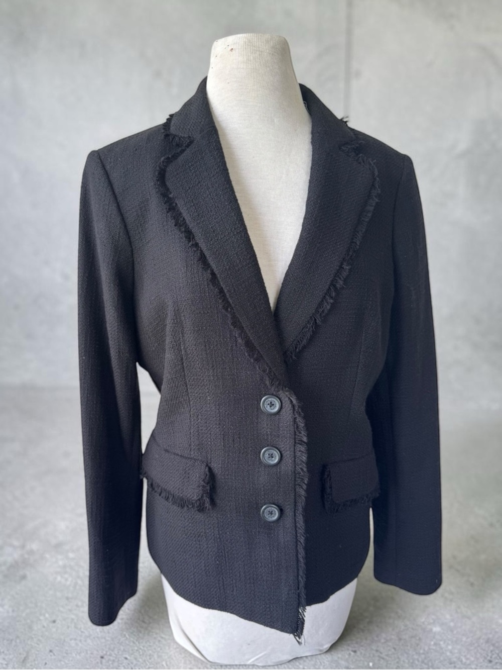Karl Lagerfeld Paris Black Tweed Blazer sz 12 Cotton Classic NWOT